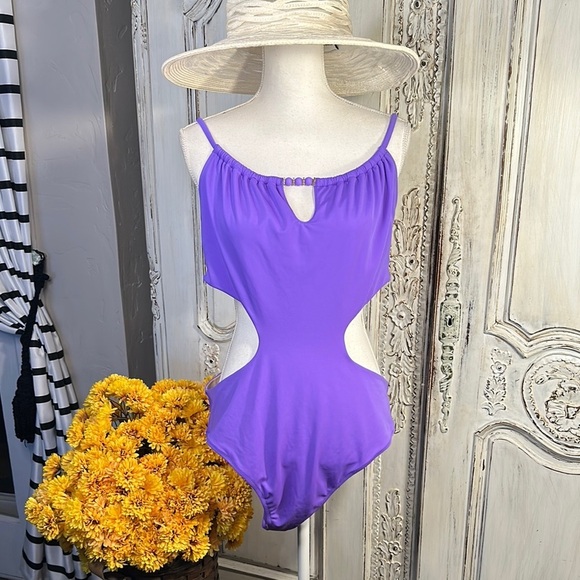 Shade & Shore Purple Cutout One Piece Swimsuit - Picture 1 of 11
